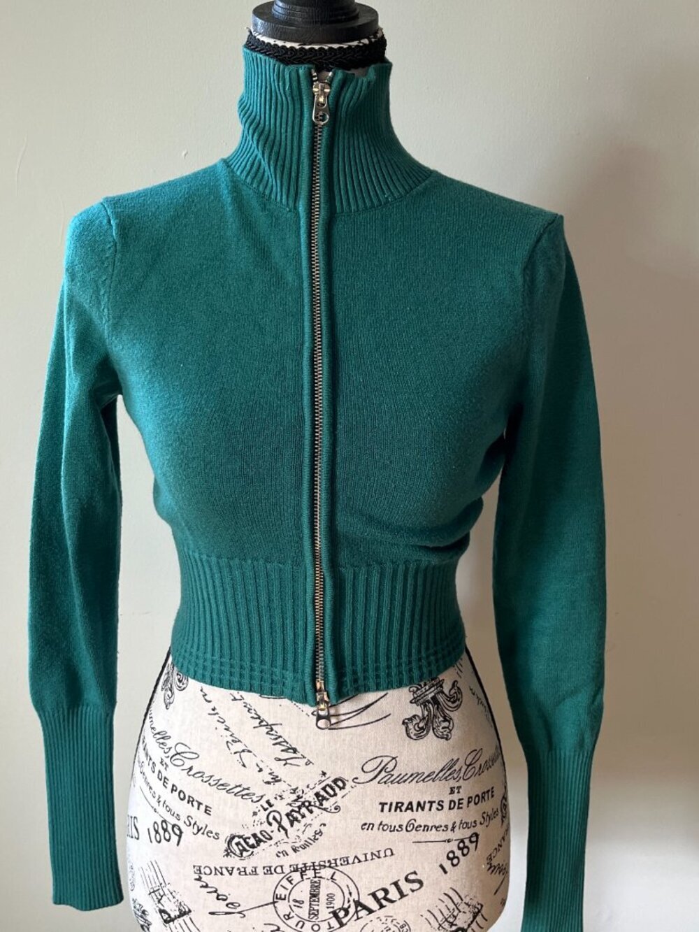 Woman’s Urban Outfitters Forest Green Hipster Zip-Up Turtleneck Sweater XS